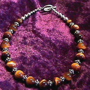 Handmade Tiger Eye and Sterling Silver Bali Bead Bracelet 7" 925 SS